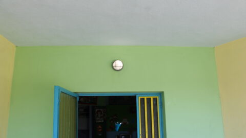 Lighting installation on a school roof 1